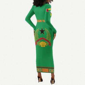 Personalised Afro Guinea Bissau Long Sleeve Bodycon Dress Dashiki With Coat Of Arms LT15