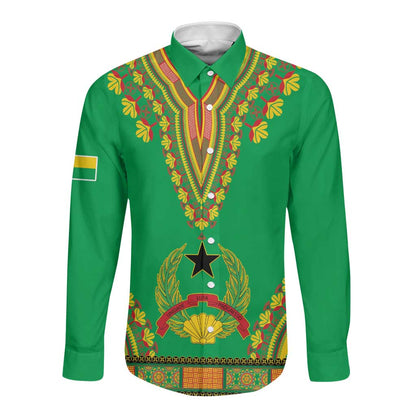 Personalised Afro Guinea Bissau Long Sleeve Button Shirt Dashiki With Coat Of Arms