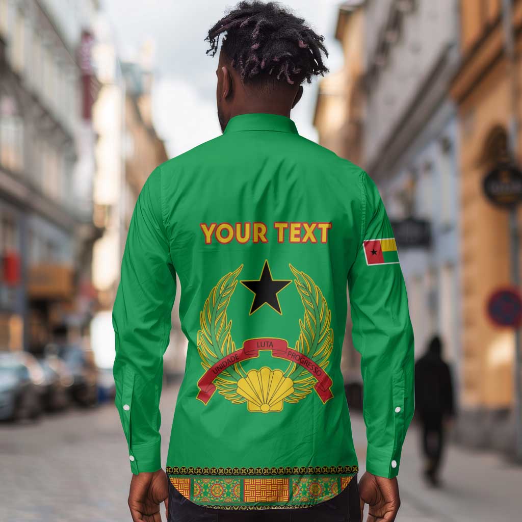 Personalised Afro Guinea Bissau Long Sleeve Button Shirt Dashiki With Coat Of Arms
