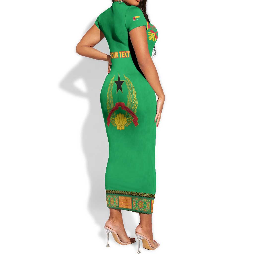 Personalised Afro Guinea Bissau Short Sleeve Bodycon Dress Dashiki With Coat Of Arms LT15