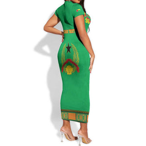 Personalised Afro Guinea Bissau Short Sleeve Bodycon Dress Dashiki With Coat Of Arms LT15