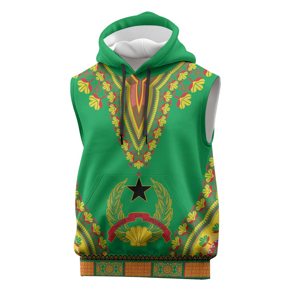 Personalised Afro Guinea Bissau Sleeveless Hoodie Dashiki With Coat Of Arms - African Pride