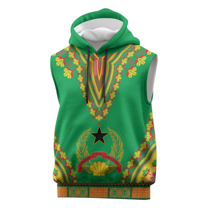 Personalised Afro Guinea Bissau Sleeveless Hoodie Dashiki With Coat Of Arms - African Pride