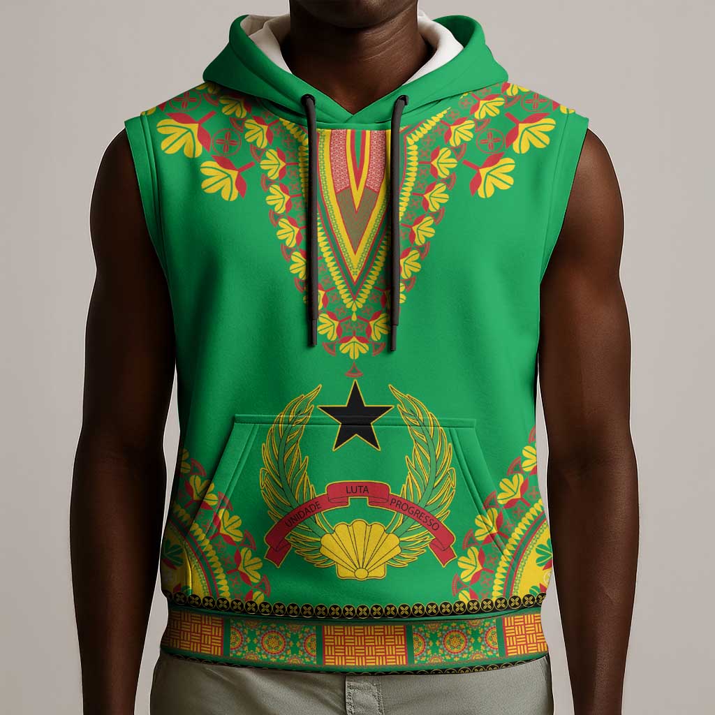 Personalised Afro Guinea Bissau Sleeveless Hoodie Dashiki With Coat Of Arms - African Pride