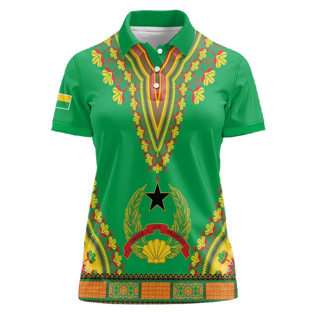 Personalised Afro Guinea Bissau Women Polo Shirt Dashiki With Coat Of Arms