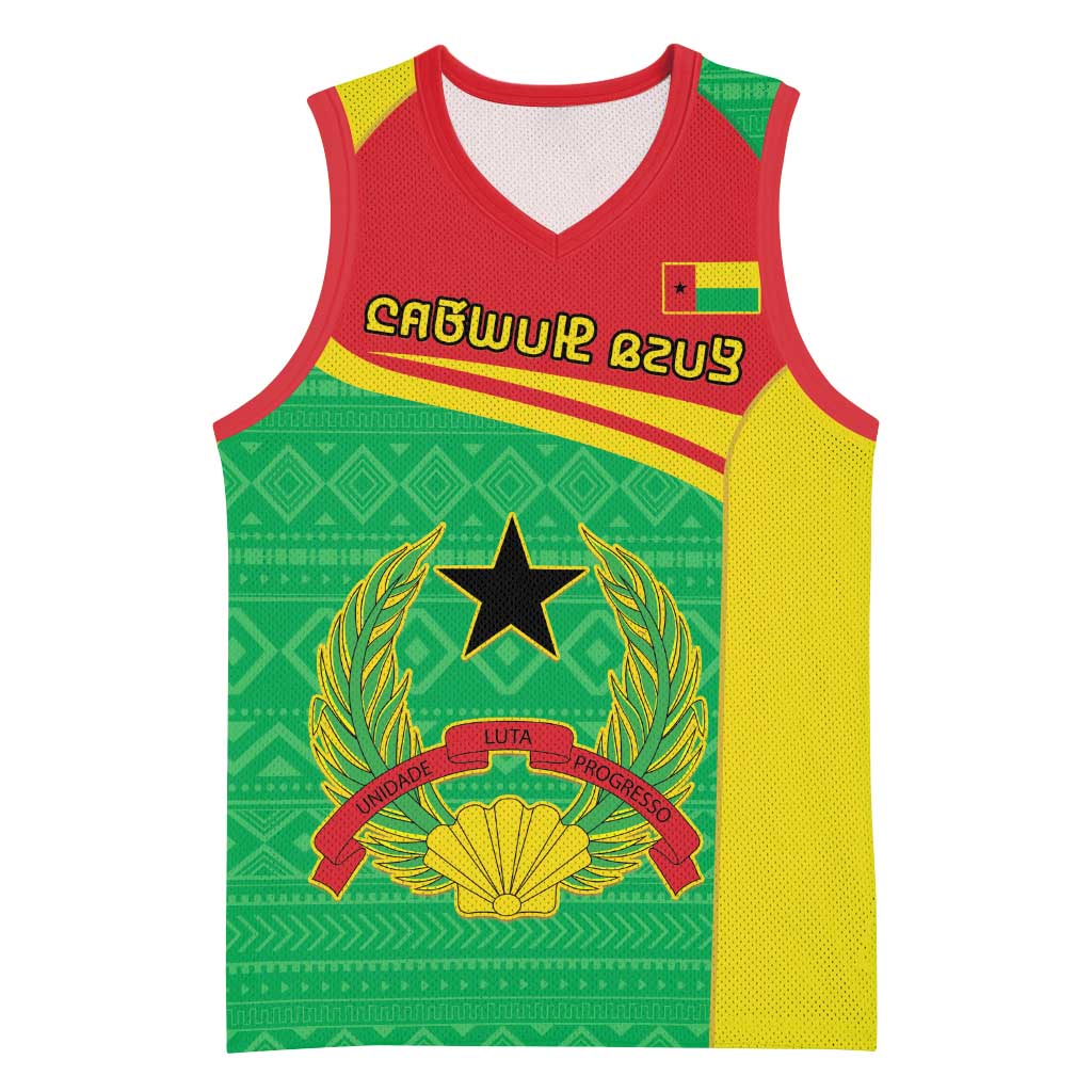 Personalised Afro Guinea Bissau Basketball Jersey Coat Of Arms Mix African Pattern - African Pride