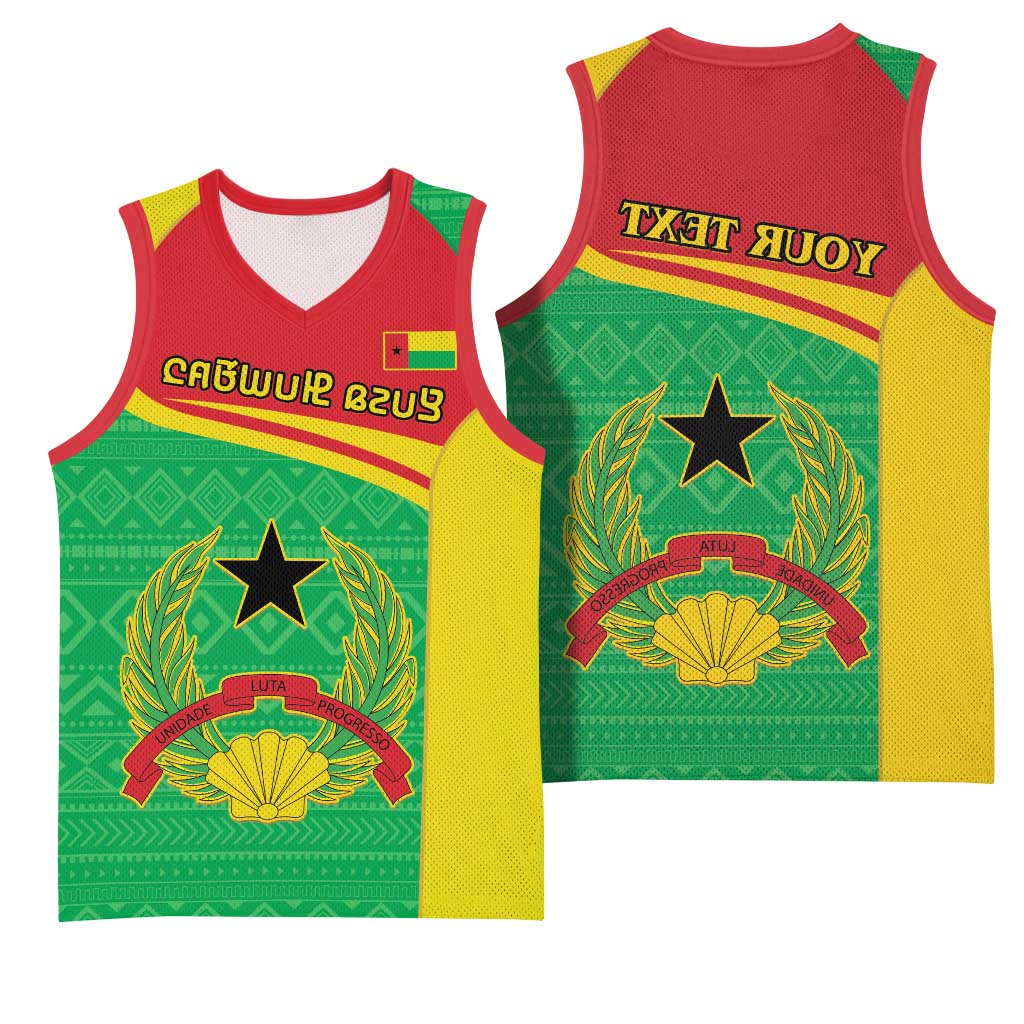 Personalised Afro Guinea Bissau Basketball Jersey Coat Of Arms Mix African Pattern - African Pride