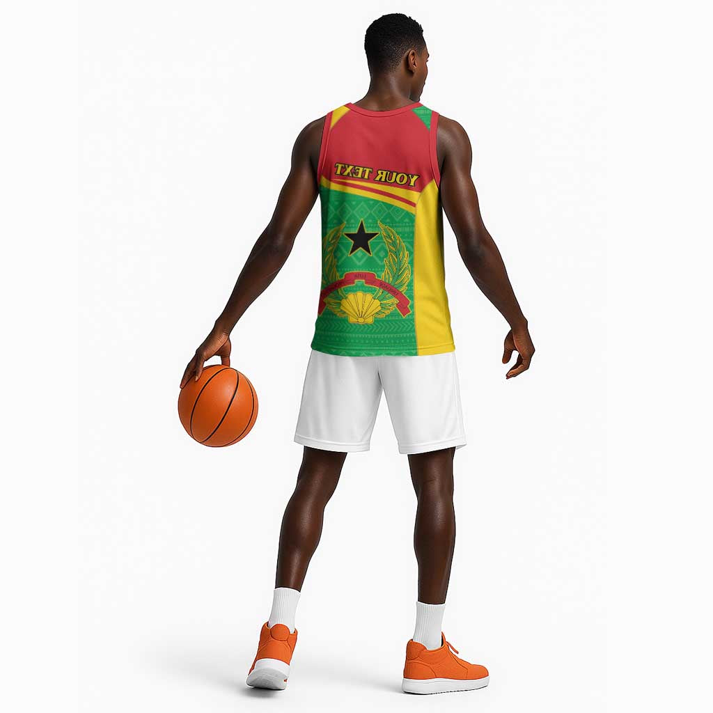 Personalised Afro Guinea Bissau Basketball Jersey Coat Of Arms Mix African Pattern - African Pride