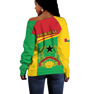 Personalised Afro Guinea Bissau Off Shoulder Sweater Coat Of Arms Mix African Pattern