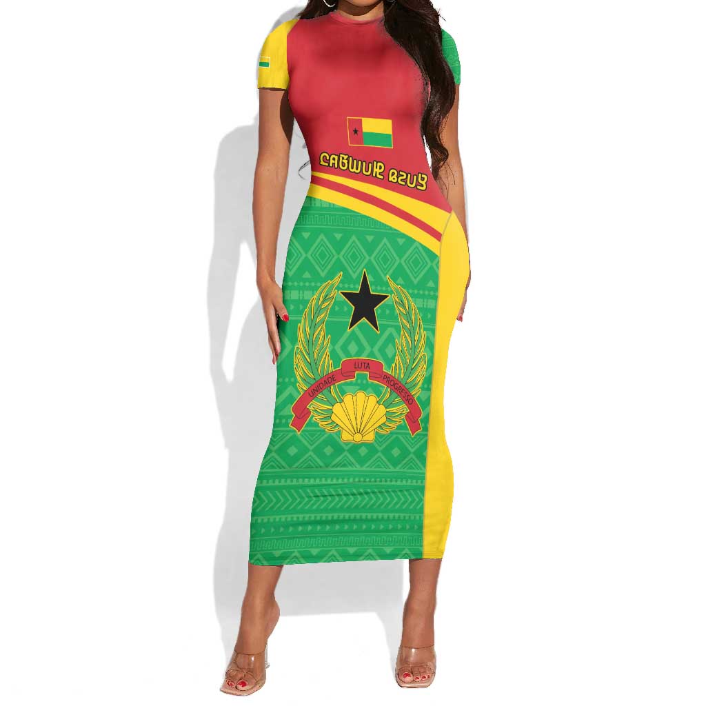Personalised Afro Guinea Bissau Short Sleeve Bodycon Dress Coat Of Arms Mix African Pattern LT15
