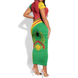 Personalised Afro Guinea Bissau Short Sleeve Bodycon Dress Coat Of Arms Mix African Pattern LT15