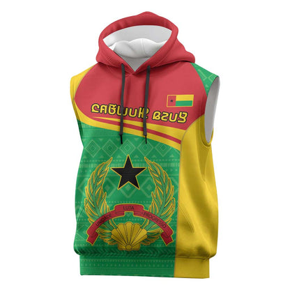 Personalised Afro Guinea Bissau Sleeveless Hoodie Coat Of Arms Mix African Pattern - African Pride