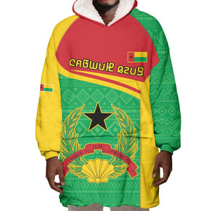 Personalised Afro Guinea Bissau Wearable Blanket Hoodie Coat Of Arms Mix African Pattern