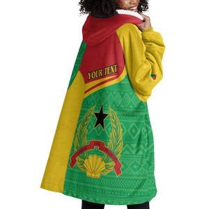 Personalised Afro Guinea Bissau Wearable Blanket Hoodie Coat Of Arms Mix African Pattern