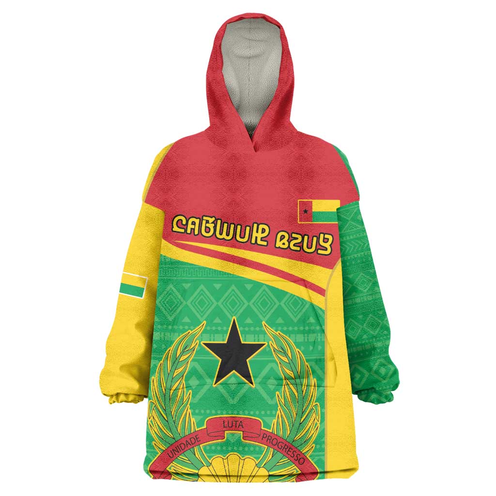 Personalised Afro Guinea Bissau Wearable Blanket Hoodie Coat Of Arms Mix African Pattern