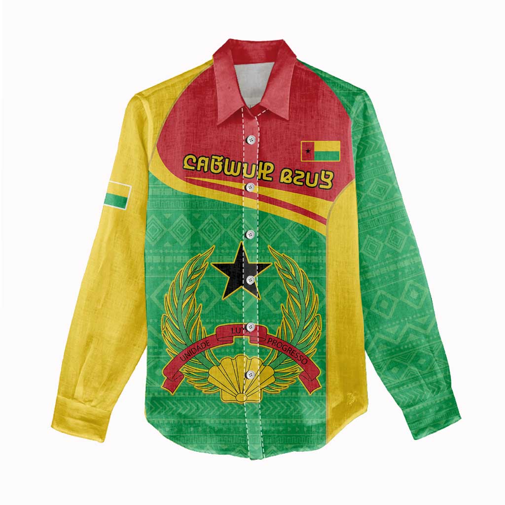 Personalised Afro Guinea Bissau Women Casual Shirt Coat Of Arms Mix African Pattern LT15