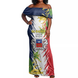 Afro Ra Hachiri 976 Off Shoulder Maxi Dress Coat Of Arms France Flag Style