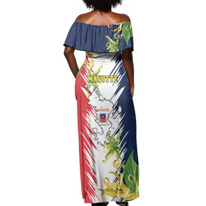 Afro Ra Hachiri 976 Off Shoulder Maxi Dress Coat Of Arms France Flag Style