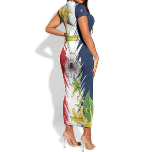 Afro Ra Hachiri 976 Short Sleeve Bodycon Dress Coat Of Arms France Flag Style LT15