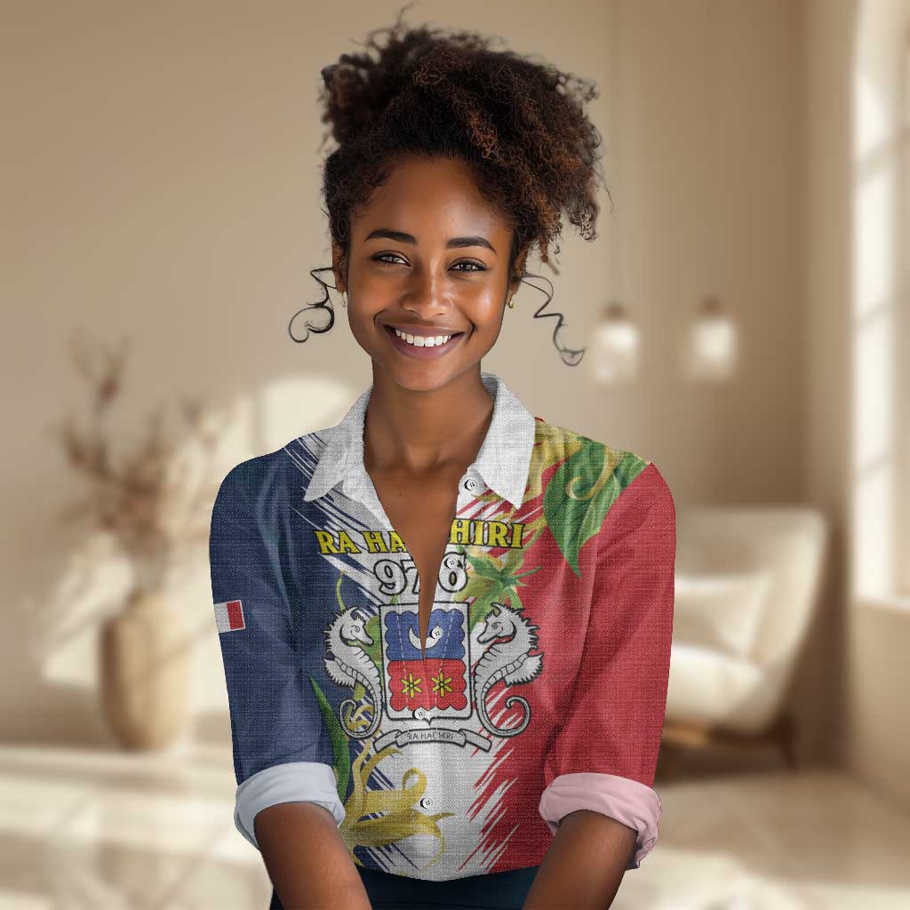 Afro Ra Hachiri 976 Women Casual Shirt Coat Of Arms France Flag Style