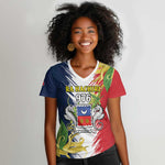 Afro Ra Hachiri 976 Women V-Neck T-Shirt Coat Of Arms France Flag Style