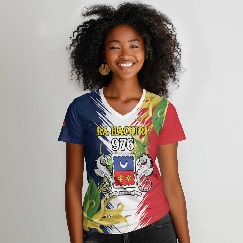 Afro Ra Hachiri 976 Women V-Neck T-Shirt Coat Of Arms France Flag Style