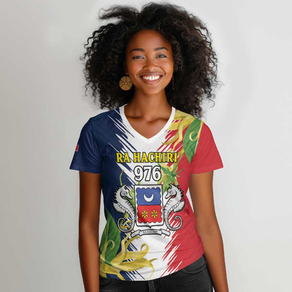 Afro Ra Hachiri 976 Women V-Neck T-Shirt Coat Of Arms France Flag Style