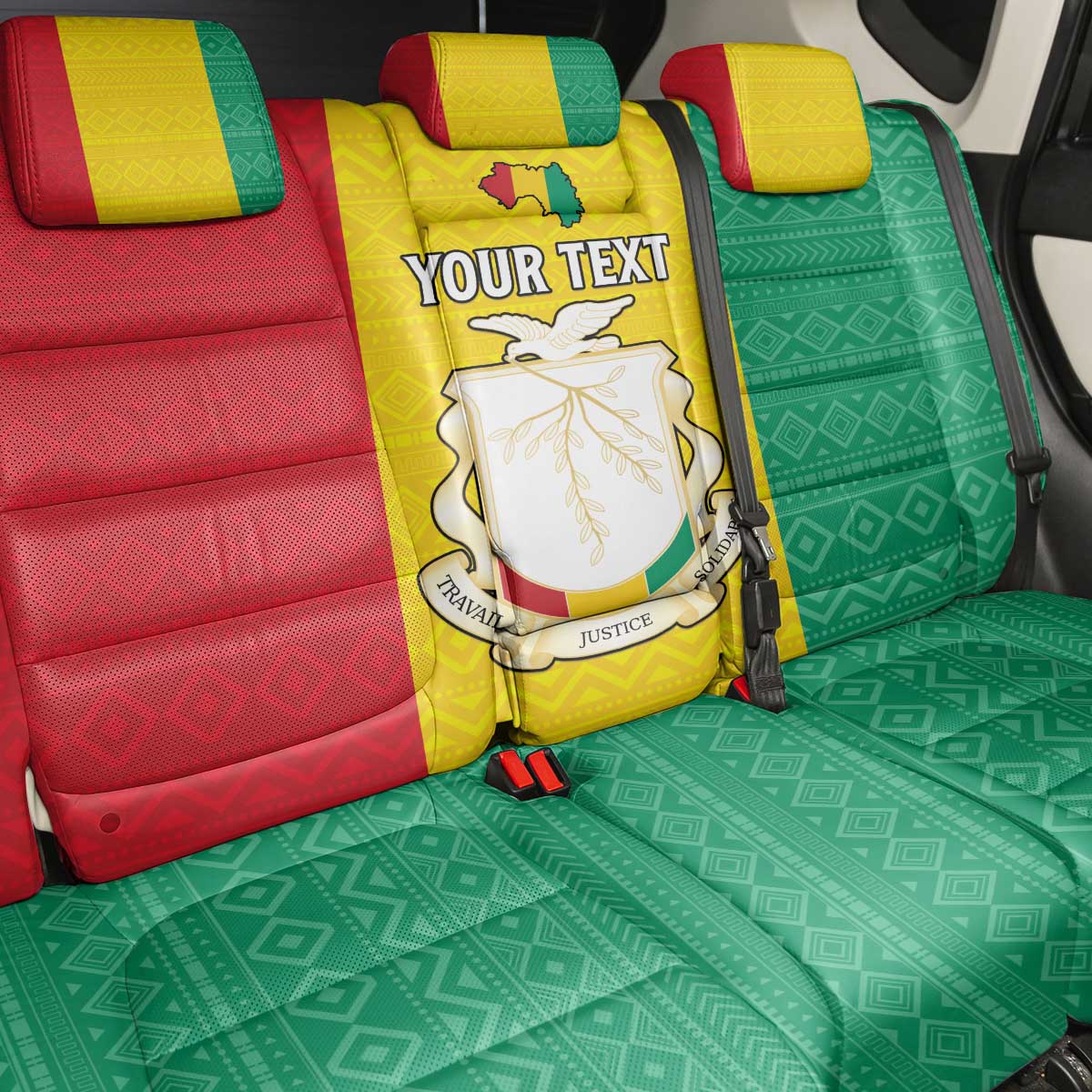 Personalised Afro Guinea Back Car Seat Cover Coat Of Arms Flag Style