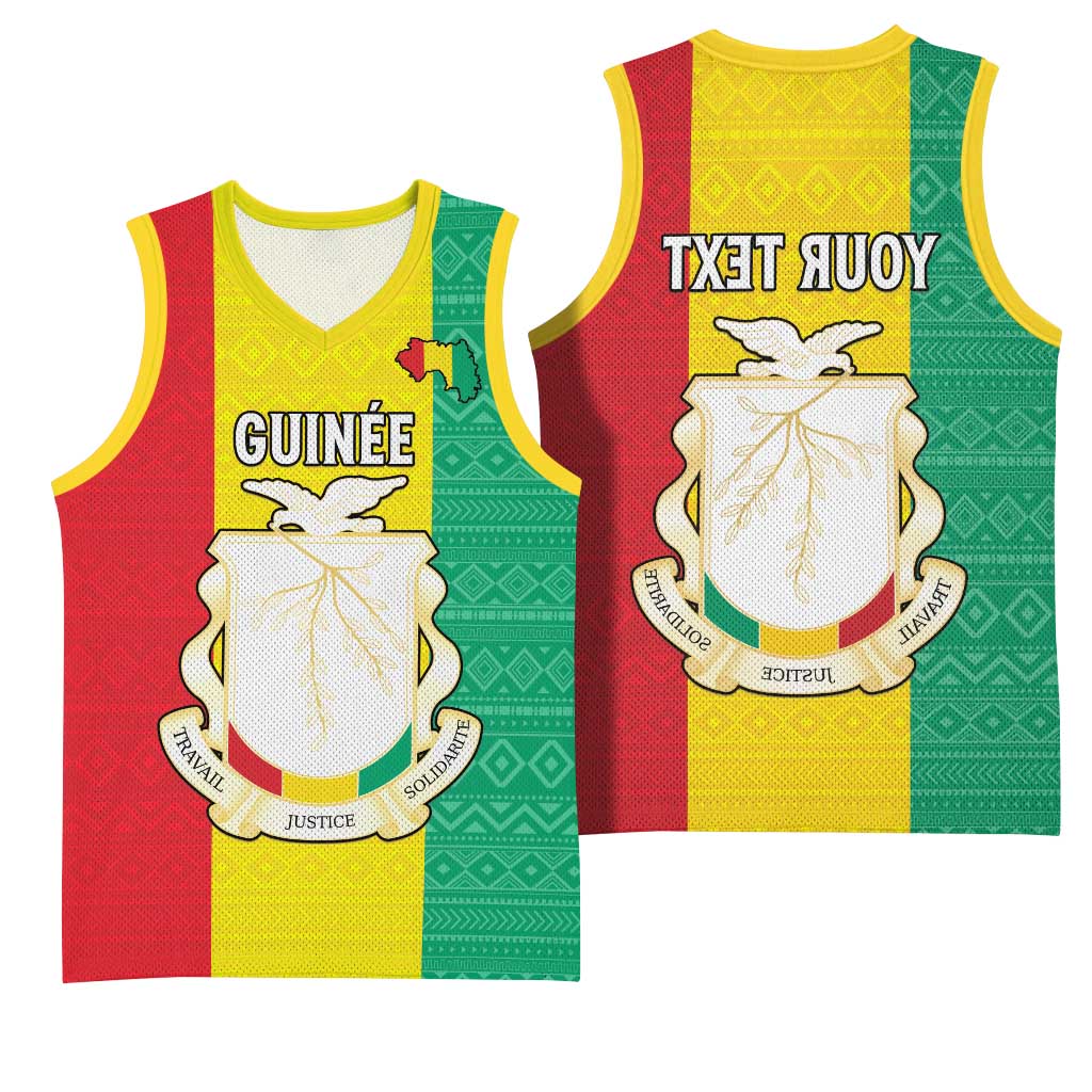Personalised Afro Guinea Basketball Jersey Coat Of Arms Flag Style - African Pride