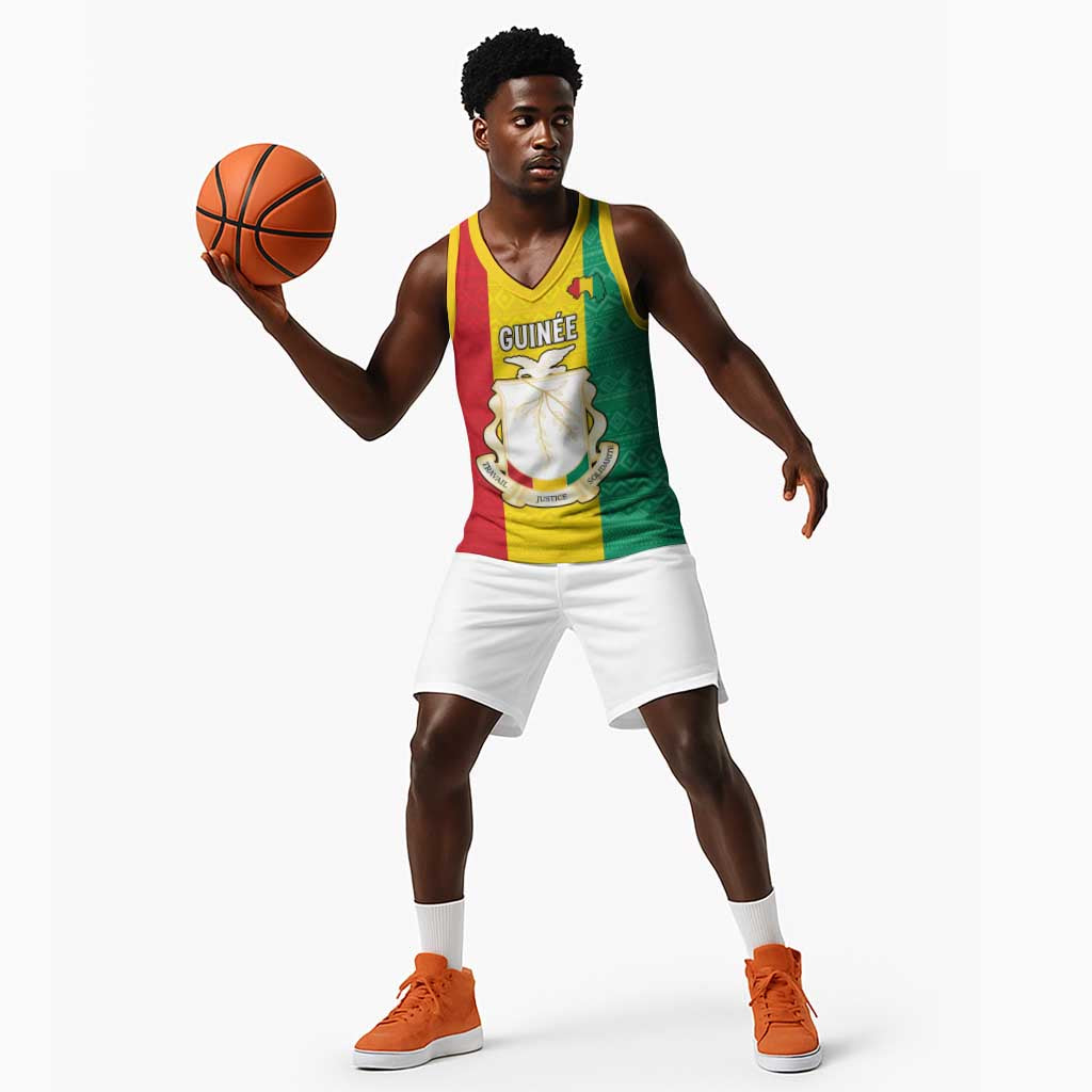 Personalised Afro Guinea Basketball Jersey Coat Of Arms Flag Style - African Pride