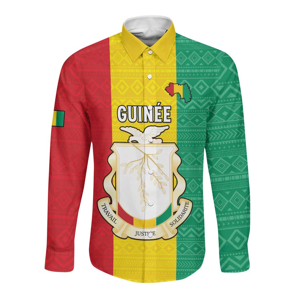 Personalised Afro Guinea Long Sleeve Button Shirt Coat Of Arms Flag Style