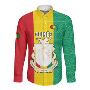 Personalised Afro Guinea Long Sleeve Button Shirt Coat Of Arms Flag Style
