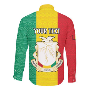 Personalised Afro Guinea Long Sleeve Button Shirt Coat Of Arms Flag Style