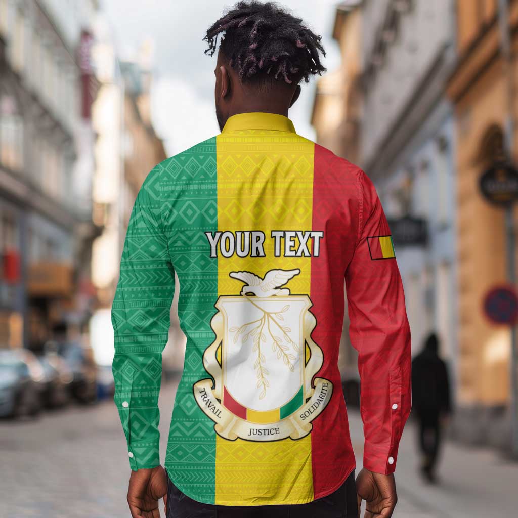 Personalised Afro Guinea Long Sleeve Button Shirt Coat Of Arms Flag Style