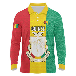 Personalised Afro Guinea Long Sleeve Polo Shirt Coat Of Arms Flag Style