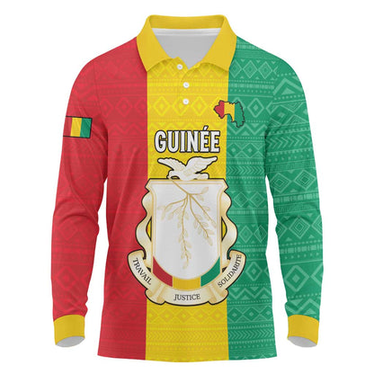 Personalised Afro Guinea Long Sleeve Polo Shirt Coat Of Arms Flag Style