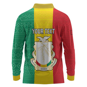 Personalised Afro Guinea Long Sleeve Polo Shirt Coat Of Arms Flag Style