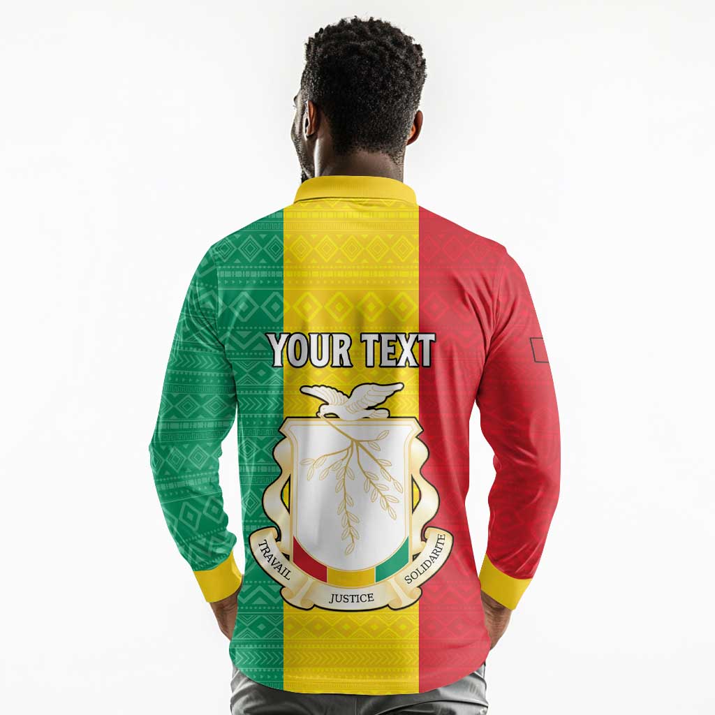 Personalised Afro Guinea Long Sleeve Polo Shirt Coat Of Arms Flag Style