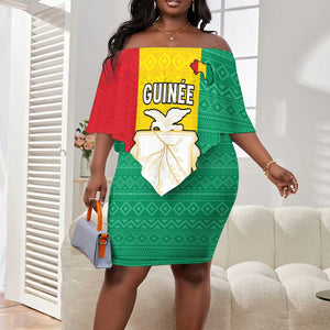 Personalised Afro Guinea Off Shoulder Short Dress Coat Of Arms Flag Style