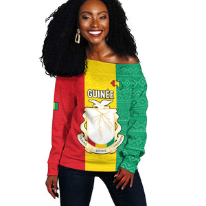 Personalised Afro Guinea Off Shoulder Sweater Coat Of Arms Flag Style
