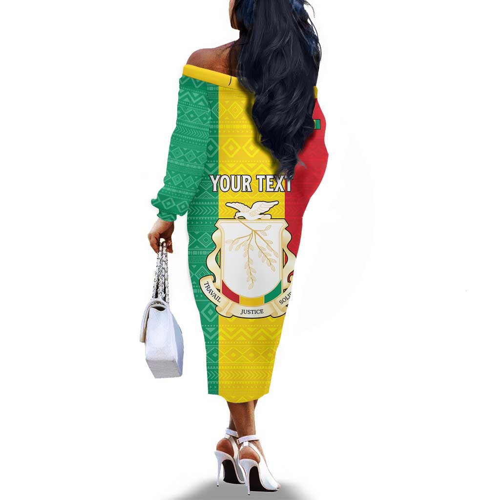 Personalised Afro Guinea Off The Shoulder Long Sleeve Dress Coat Of Arms Flag Style
