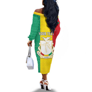 Personalised Afro Guinea Off The Shoulder Long Sleeve Dress Coat Of Arms Flag Style