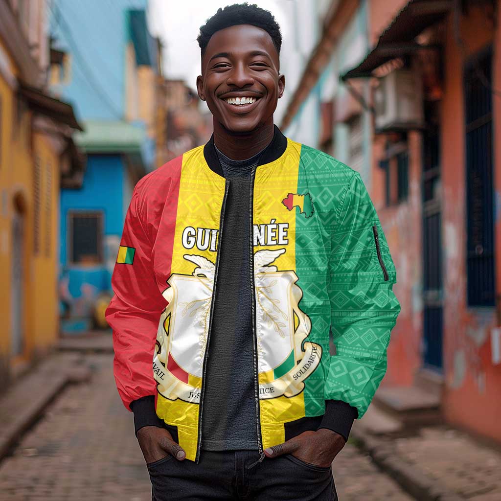 Personalised Afro Guinea Sleeve Zip Bomber Jacket Coat Of Arms Flag Style
