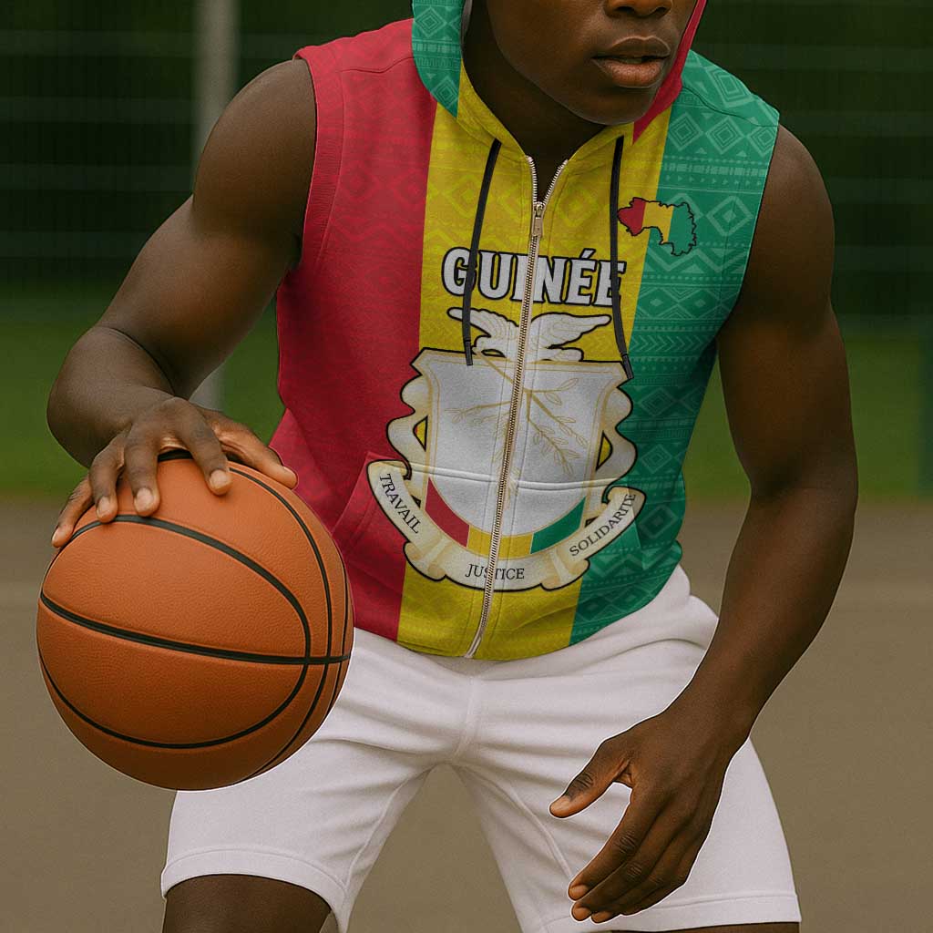 Personalised Afro Guinea Sleeveless Zip Hoodie Coat Of Arms Flag Style - African Pride