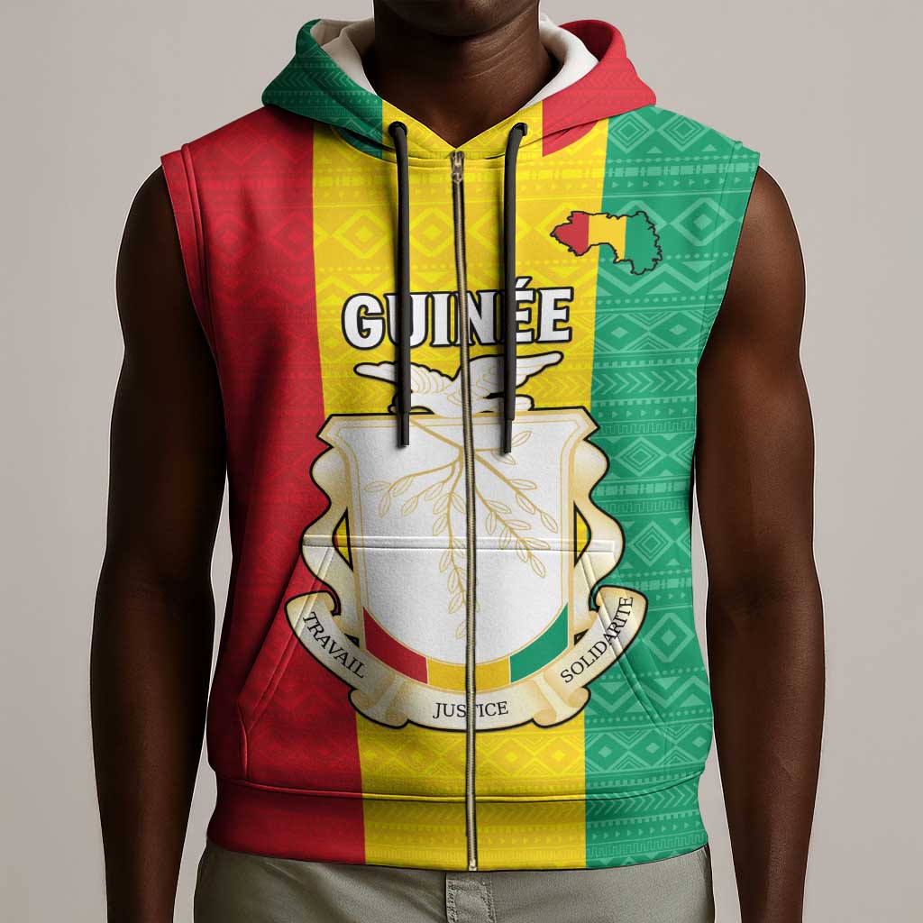 Personalised Afro Guinea Sleeveless Zip Hoodie Coat Of Arms Flag Style - African Pride