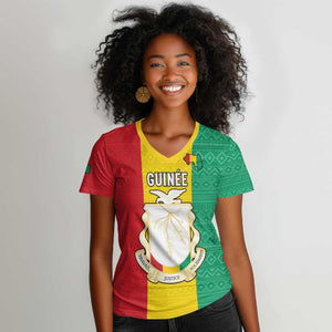 Personalised Afro Guinea Women V-Neck T-Shirt Coat Of Arms Flag Style