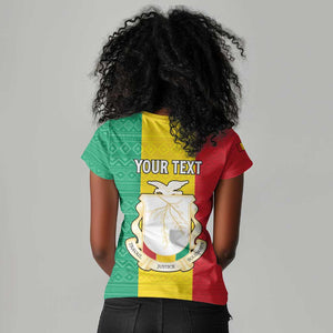 Personalised Afro Guinea Women V-Neck T-Shirt Coat Of Arms Flag Style