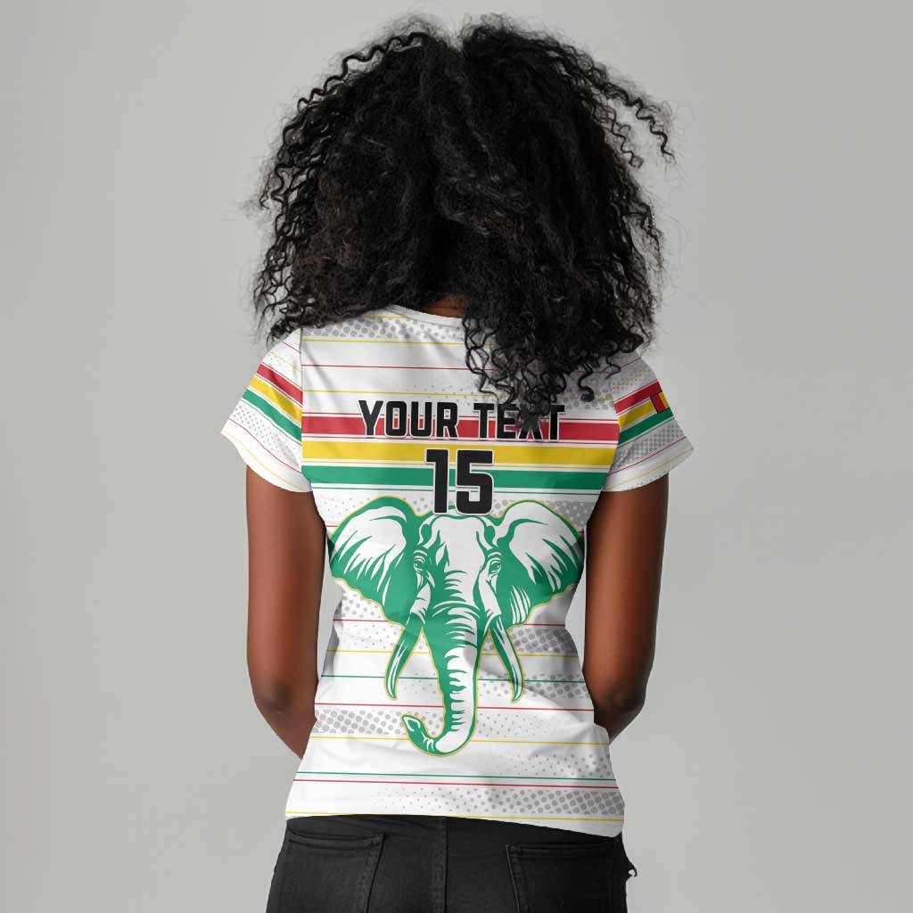 Custom Afro Guinee Football Women V-Neck T-Shirt Go Syli National