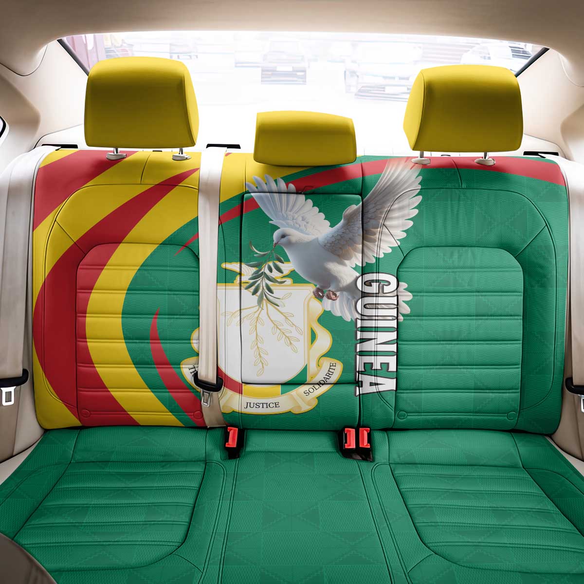 Guinea Back Car Seat Cover Coat Of Arms With Pigeon - Kente Pattern