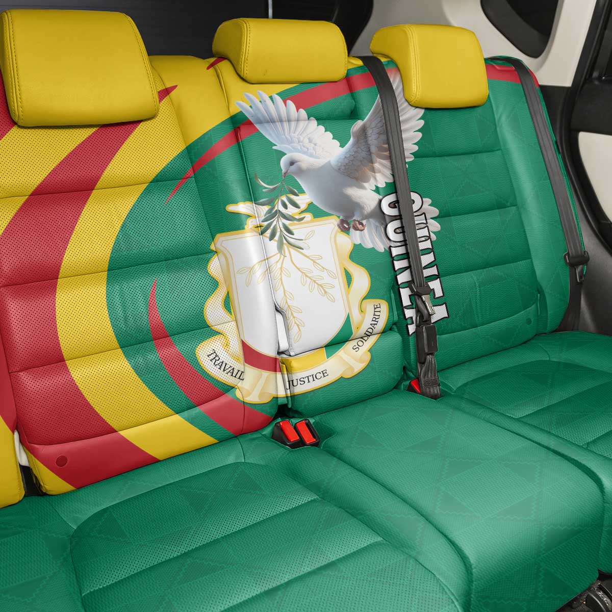 Guinea Back Car Seat Cover Coat Of Arms With Pigeon - Kente Pattern